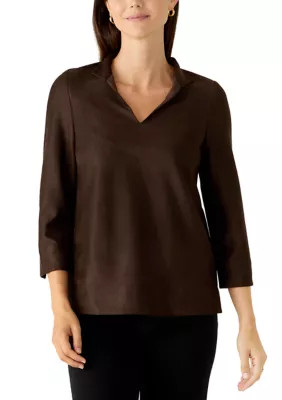 Women's Suede V-Neck Collar Popover Top | Belk