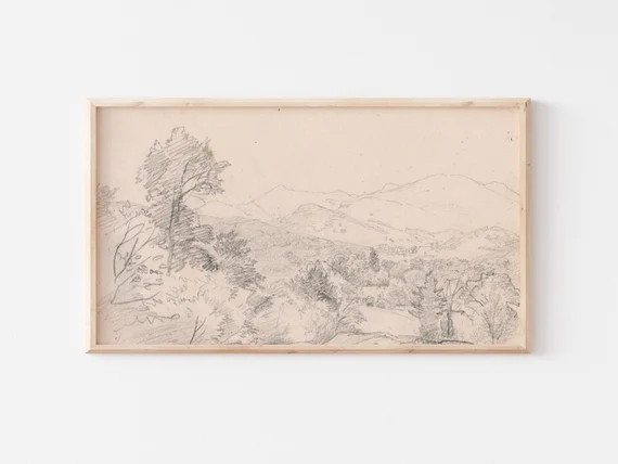 Samsung Frame TV Art File | Vintage Landscape Pencil Sketch | Neutral Landscape | Muted Colors | ... | Etsy (US)