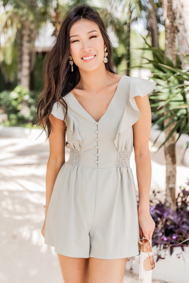 Years Ago Sage Button Detail Romper | The Pink Lily Boutique