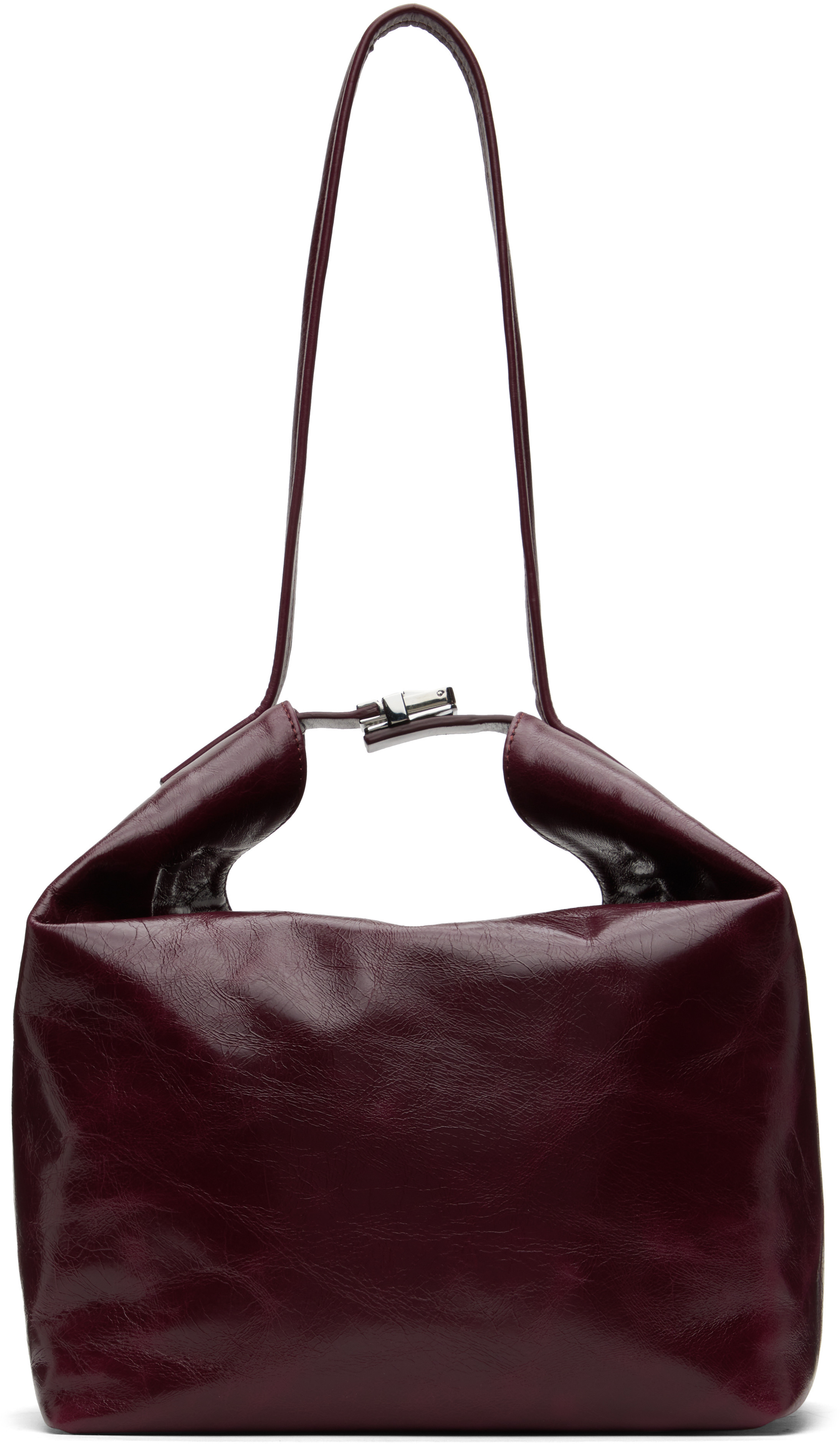 BY FAR Burgundy Maxi Bea Creased Leather Bag | SSENSE