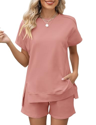 LOMON Womens Lounge Sets Fashion 2 Piece Sweatsuit Outfits 2026 Summer Short Sleeve Loungewear Tr... | Amazon (US)