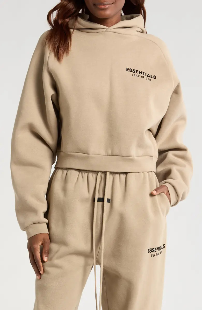Fear of God Essentials Cotton Blend Fleece Crop Hoodie | Nordstrom | Nordstrom