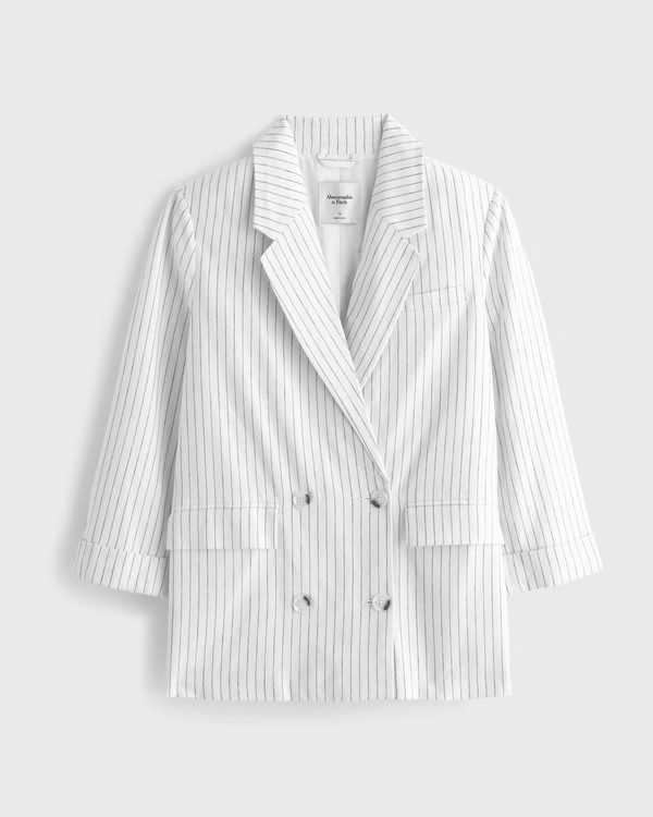 Double-Breasted Linen-Blend Slouchy Blazer | Abercrombie & Fitch (US)