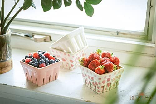 Amazon.com: Farmhouse Ceramic Berry Basket, Colander, Strawberry Decor, Fruit Bowls, Fruit Basket... | Amazon (US)