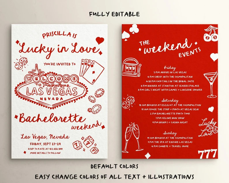 Lucky in Love Las Vegas Bachelorette Invitation Itinerary Editable Template Bachelorette Invite H... | Etsy (US)