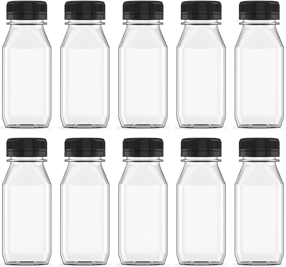 Hulless 10 Pcs 5 Ounce Plastic Juice Bottle Drink Containers Juicing Bottles with Black Lids, Sui... | Amazon (US)
