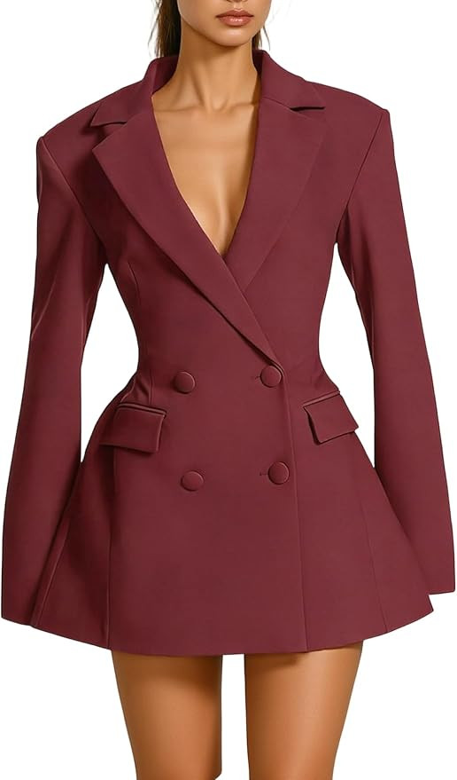 LAJIOJIO Women's Elegant V Neck Long Sleeve Cocktail Mini Blazer Dress | Amazon (US)