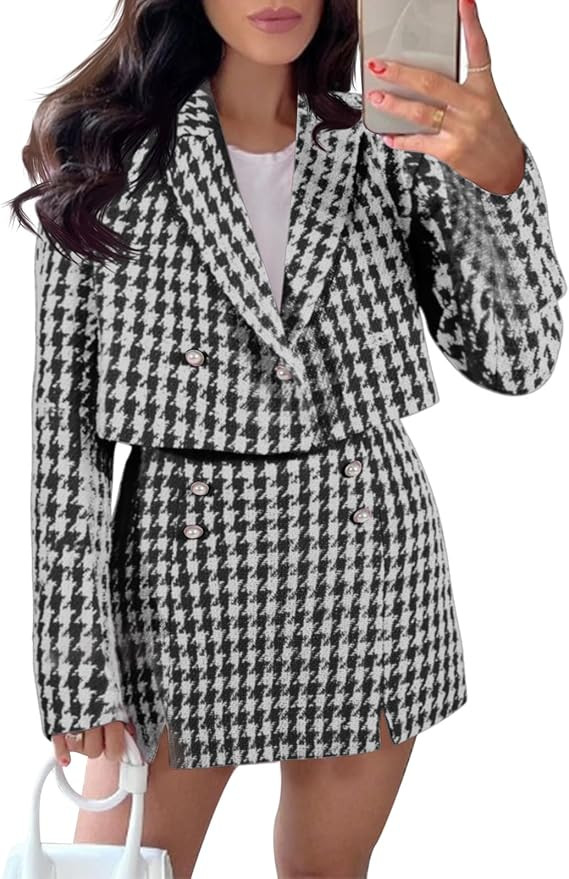 Cicy Bell Womens Cropped Tweed Blazer Sets 2 Piece Outfits and Mini Skirt Sets Business Casual Su... | Amazon (US)