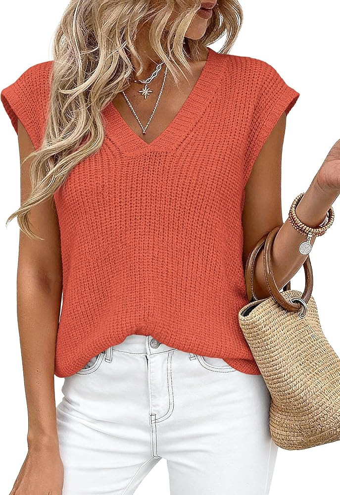 PRETTYGARDEN Women's 2026 Lightweight Sweaters Vest Spring Trendy Cap Sleeve V Neck Knit Tank Top... | Amazon (US)