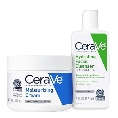 CeraVe Moisturizing Cream and Hydrating Face Wash Trial Combo | 12oz Cream + 3oz Travel Size Clea... | Amazon (US)