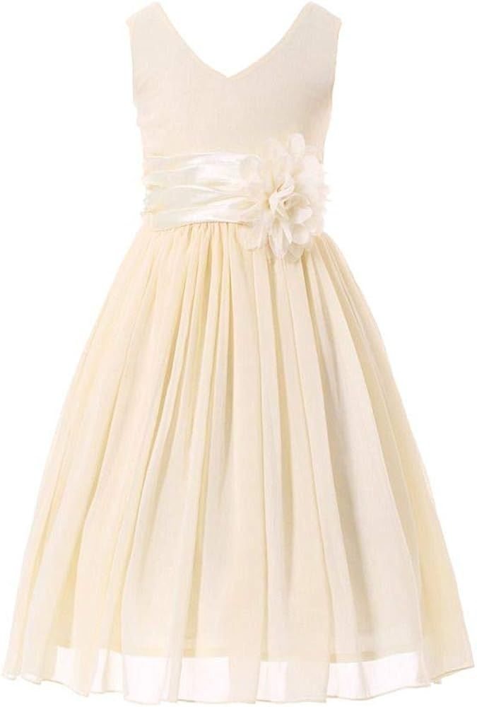 Bow Dream Junior Bridesmaids V-Neckline Chiffon Flower Girl Dress | Amazon (US)