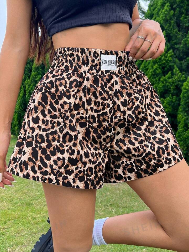 SHEIN EZwear Leopard Print Elastic Waist Loose Casual Shorts | SHEIN USA | SHEIN