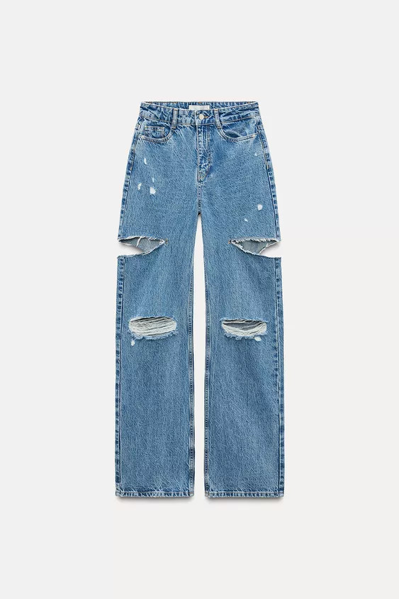 Z1975 HIGH-WAISTED STRAIGHT LEG RIPPED JEANS | Zara US