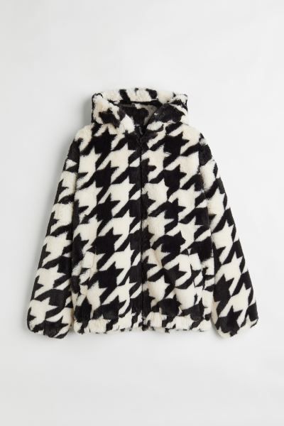 Hooded Jacket - Black/houndstooth-patterned - Ladies | H&M US | H&M (US + CA)