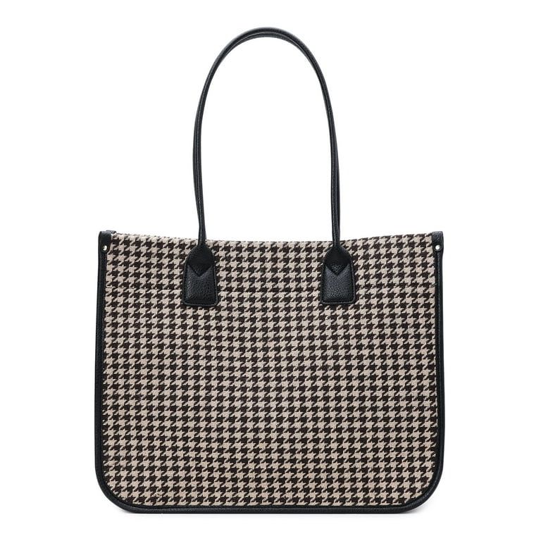 Time and Tru Women's Houndstooth Tote Bag, Tan | Walmart (US)
