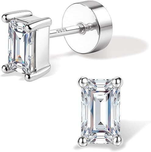 Moissanite Earrings Flat Back Solid 925 Sterling Silver Post | Amazon (US)