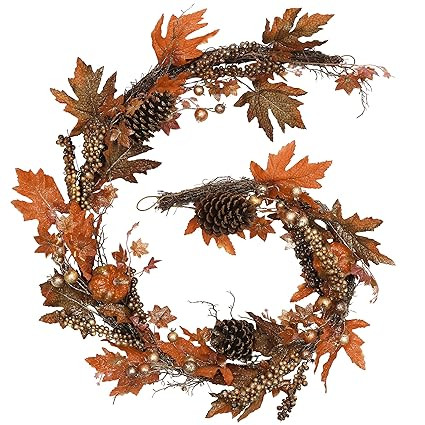Valery Madelyn 6 Feet Fall Garland with Pumpkins, Berry Clusters, Maple Leaf, Pinecone, Decorativ... | Amazon (US)