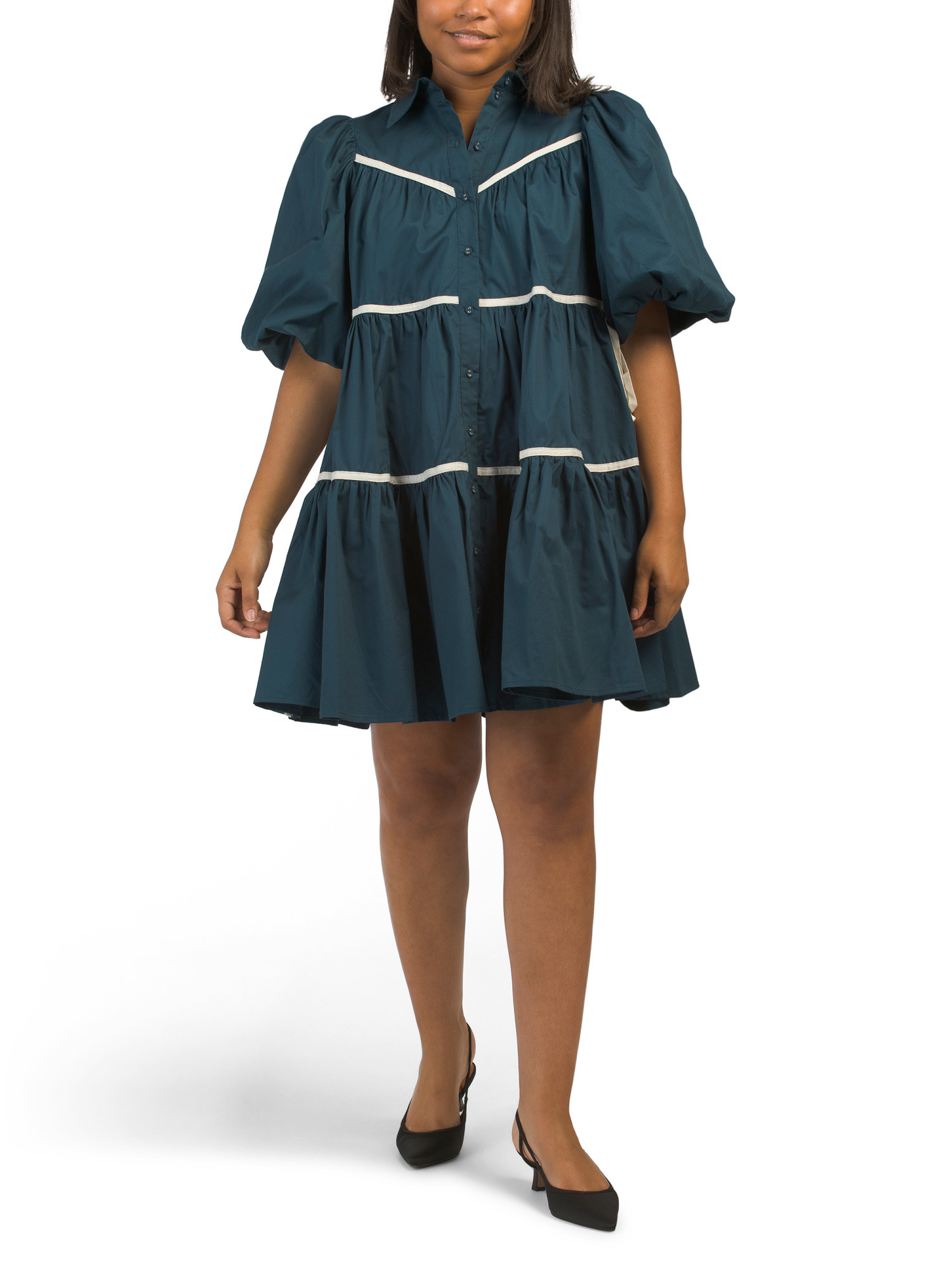 Puff Sleeve Contrast Trim Mini Dress | Casual Dresses  | Marshalls | Marshalls