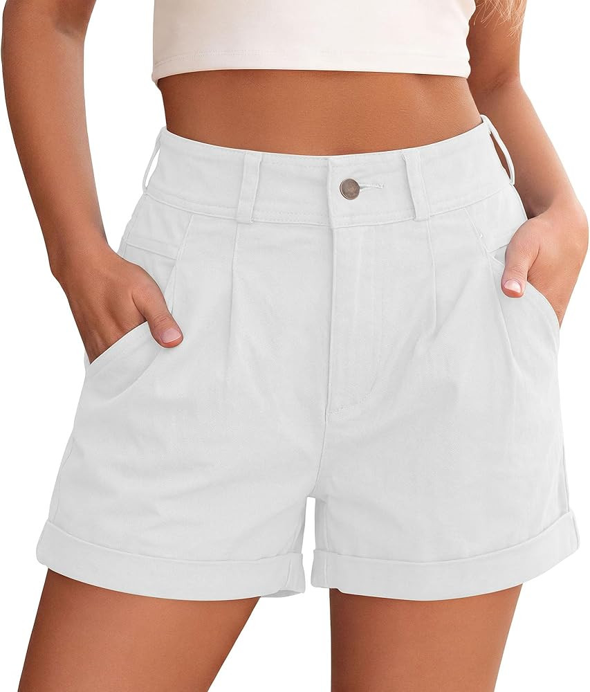 PRETTYGARDEN High Waisted Shorts Women 2026 Summer Business Casual Trousers Pleated Tailored Cuff... | Amazon (US)