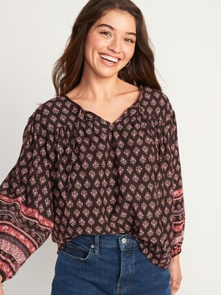 Long-Sleeve Smocked Printed Poet Blouse for Women | Old Navy (US)