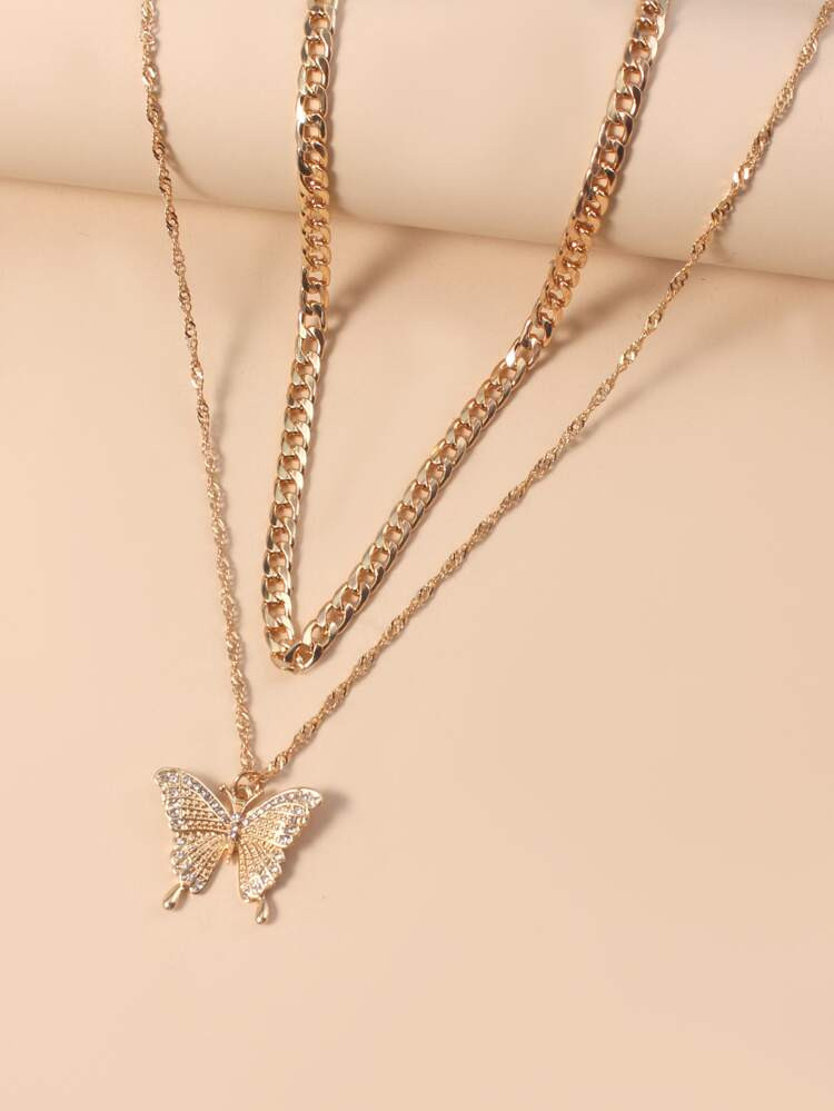 2pcs Gold Butterfly Charm Necklace | SHEIN
