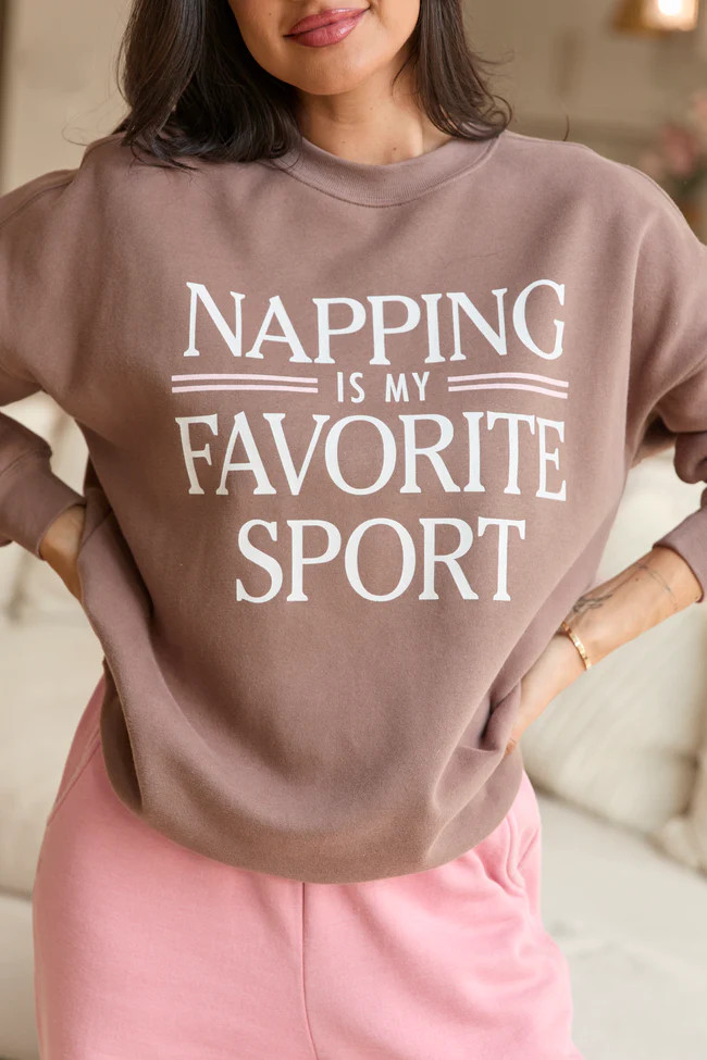 Napping Mocha Graphic Sweatshirt SALE | Pink Lily