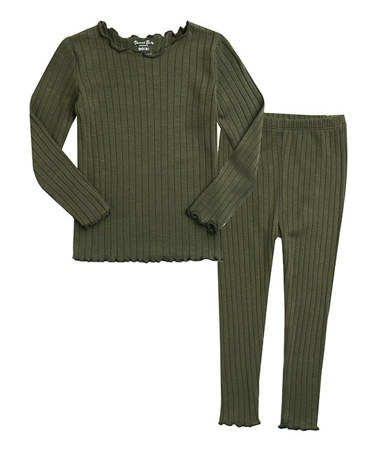 Vaenait Baby Girls' Sleep Bottoms Khaki - Khaki Shirring Pajama Set - Infant, Toddler & Girls | Zulily