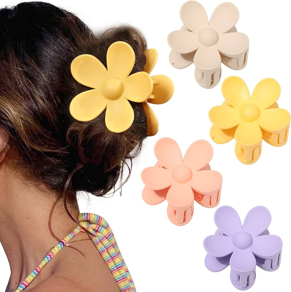Flower Cute Hair Claw Clips - 4Pcs Flower Hair Clip Nonslip Strong Hold Hair 3 Inch Matte Small F... | Amazon (CA)
