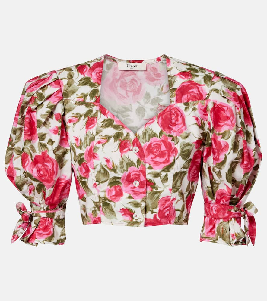 Chloé Floral cropped puff-sleeve cotton blouse | Mytheresa (US/CA)
