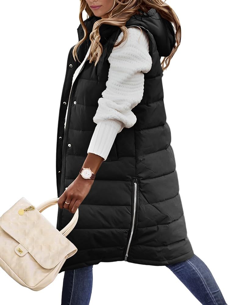 HEEKPEK Womens Puffer Vest Winter Hooded Sleeveless Zip Up Long Puffy Jacket Warm Thick Quilted C... | Amazon (US)