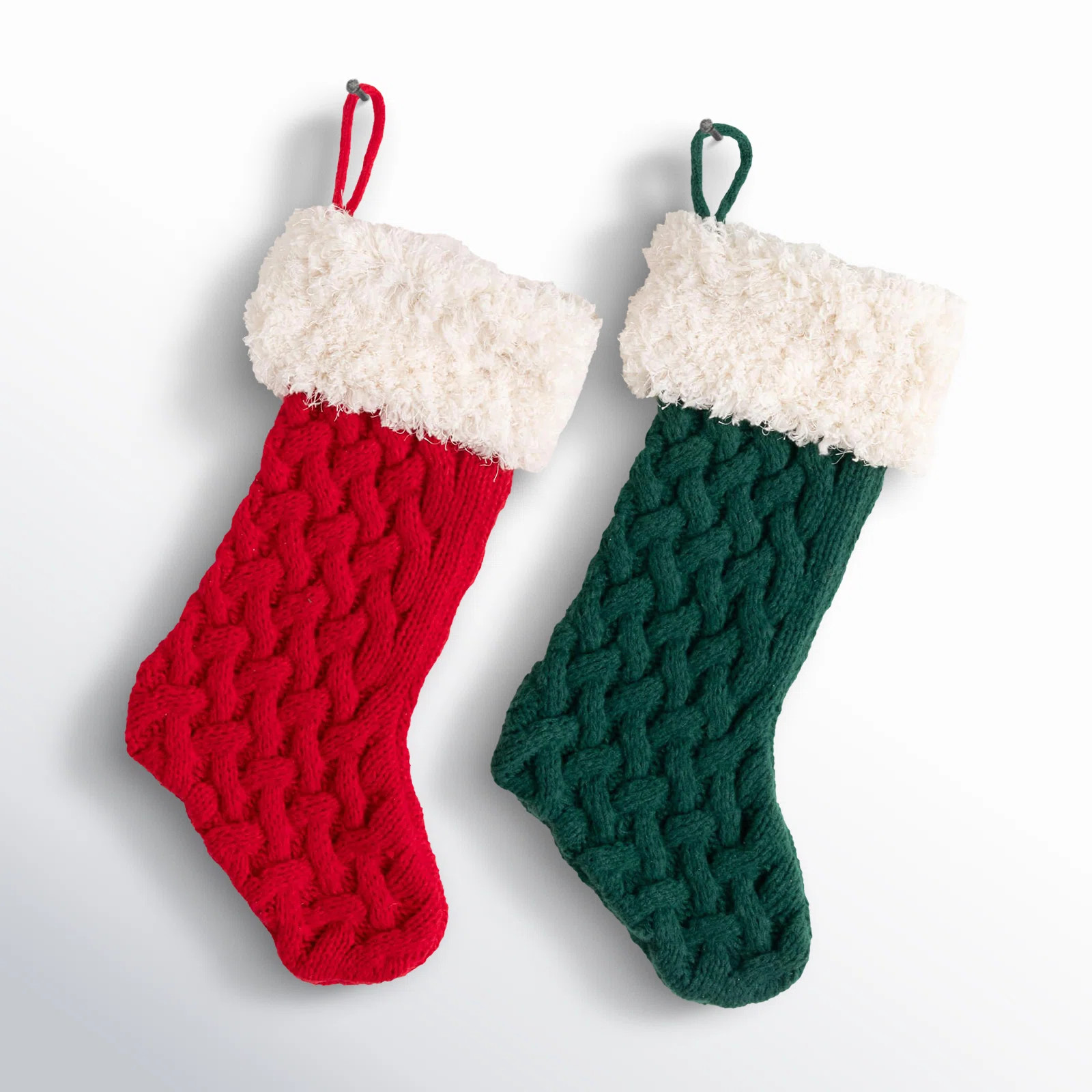 24.5" Christmas Knitted Red & Green Stocking Set of 2 (Set of 2) | AllModern