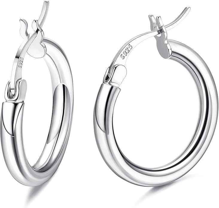 Milacolato 925 Sterling Silver Hoop Earrings for Women 18K White Gold Plated 2.5mm Chunky Huggie ... | Amazon (US)