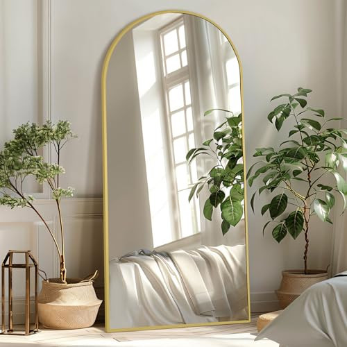 Arched Full Length Mirror, 71"X32" Free Standing Mirror Full Length, Large Floor Mirror with Stand for Bedroom Living Room Gym, Hanging or Leaning, Tempered Glass, Gold | Amazon (US)