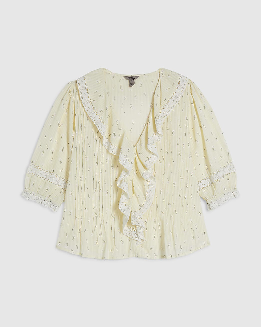 Yellow Floral Print Frill Trim Blouse | River Island UK & IE