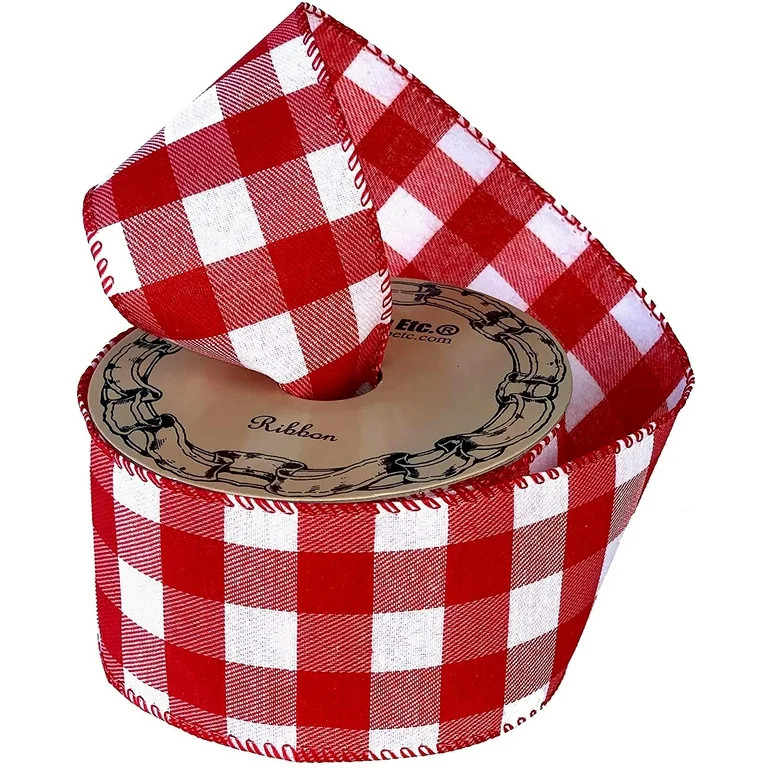 Red & White Buffalo Plaid Ribbon - 2 1/2" x 10 Yards, Wired Edge, Veteran's Day, Patriotic, Chris... | Walmart (US)