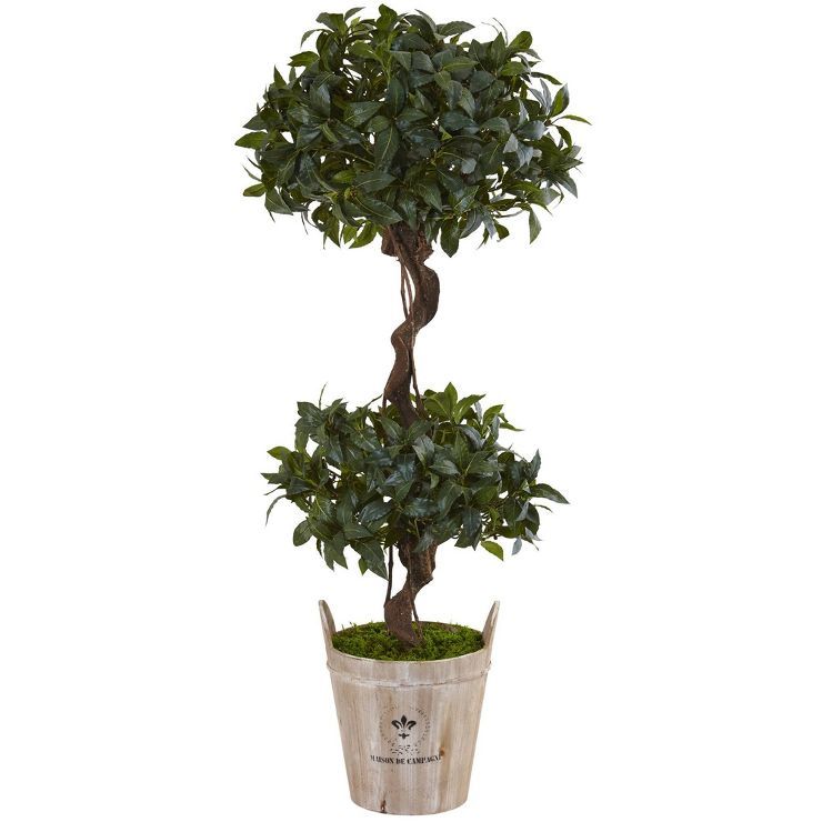 4.5' Artificial Sweet Bay Double Topiary Tree in Farmhouse Planter | Target