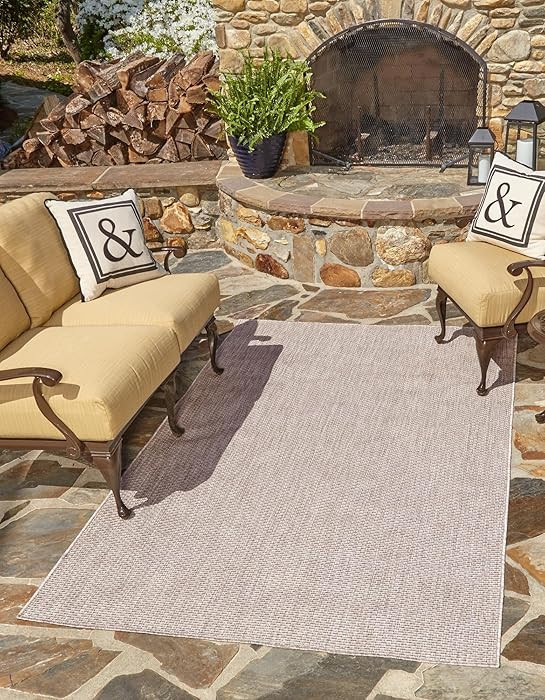 Rugs.com Outdoor Solid Collection Rug – 9' x 12' Beige Flatweave Rug Perfect for Living Rooms, ... | Amazon (US)