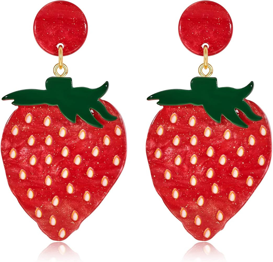 Colorful Acrylic Drop Earrings for Women Bohemian Large Cute Cherry Pineapple Strawberry Green Pi... | Amazon (US)