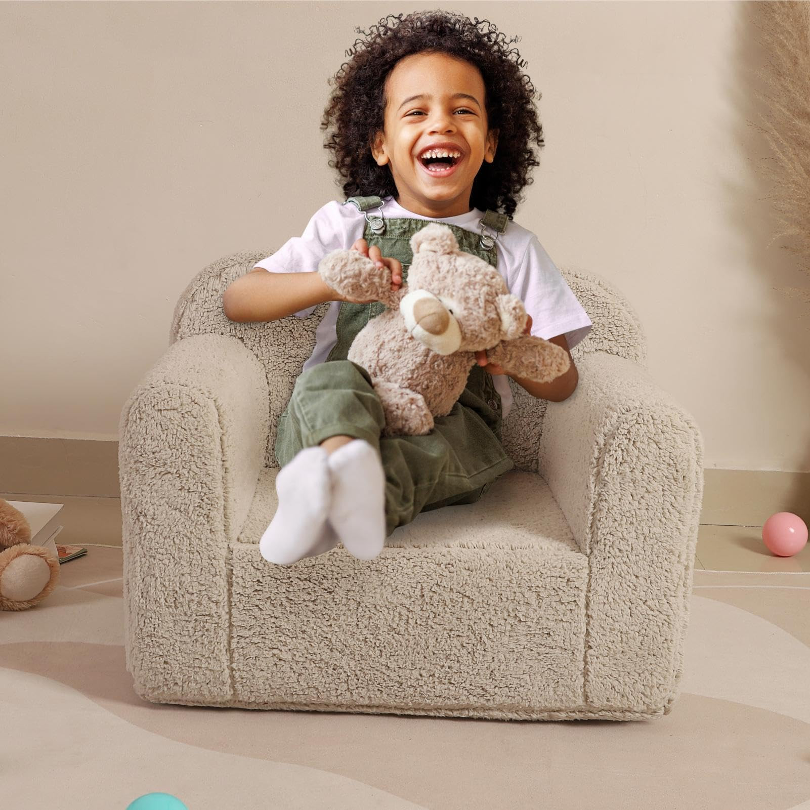 Kids Snuggly-Soft Sherpa Chair, Cuddly Toddler Foam Chair for Boys and Girls, Light Grey | Amazon (US)