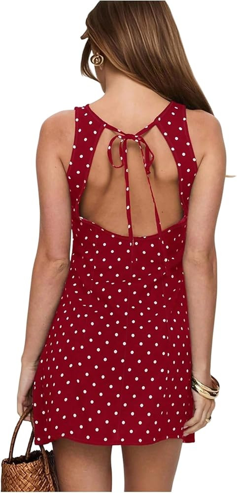 WDIRARA Women's Polka Dots Mini Dress Crew Neck Sleeveless Backless Short Party Dresses | Amazon (US)