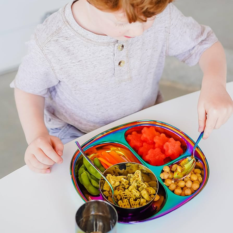 Ahimsa Stainless Steel Plates For Kids, Pediatrician Designed Colorful Divided Plates for Toddler... | Amazon (US)