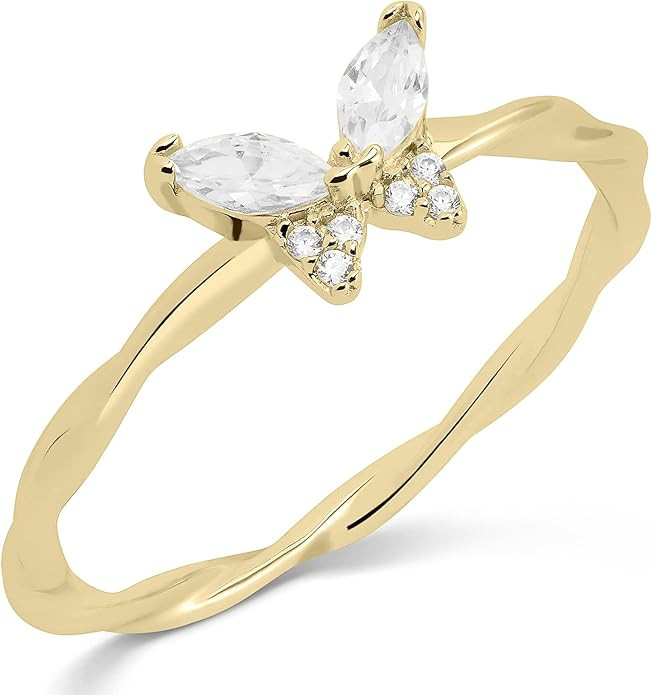 Milla Butterfly Ring for Women – Dainty 925 Sterling Silver or 14K Gold Plated – CZ Stones ... | Amazon (US)