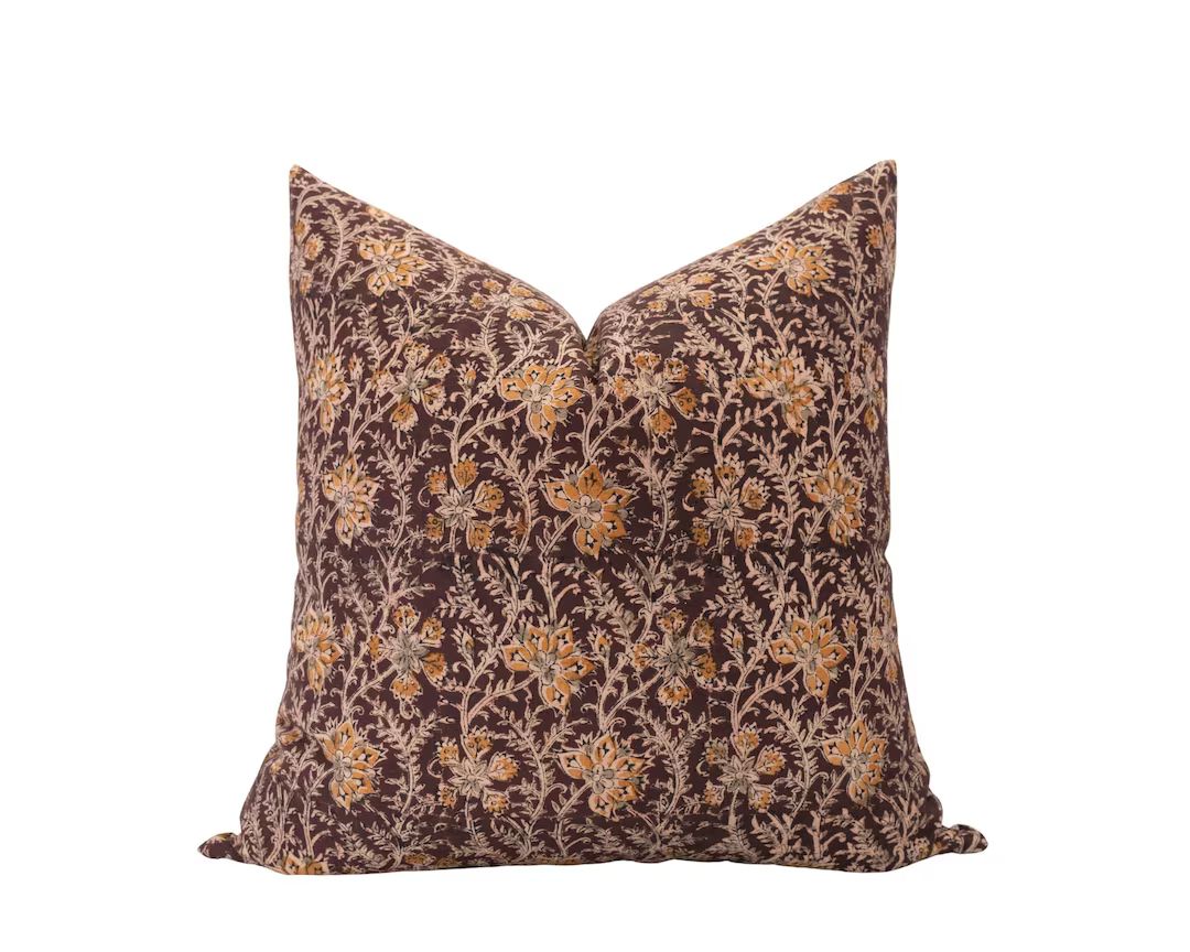 AMAAL  Burgundy Floral Pillow Cover Burgundy Block Print - Etsy | Etsy (US)