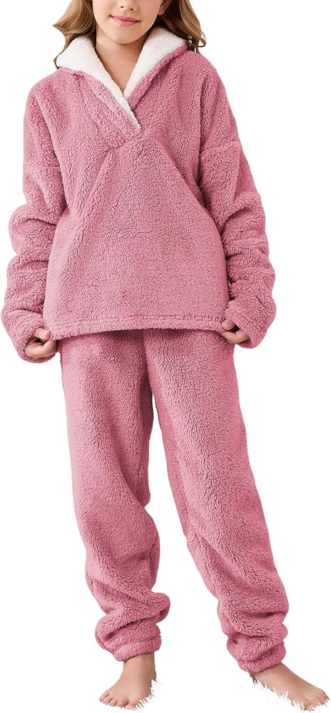 Faleave Girl's Fluffy Pants Sets Winter Warm Fleece Pullover Sweatshirt Plush Sweatsuit with Pock... | Amazon (US)