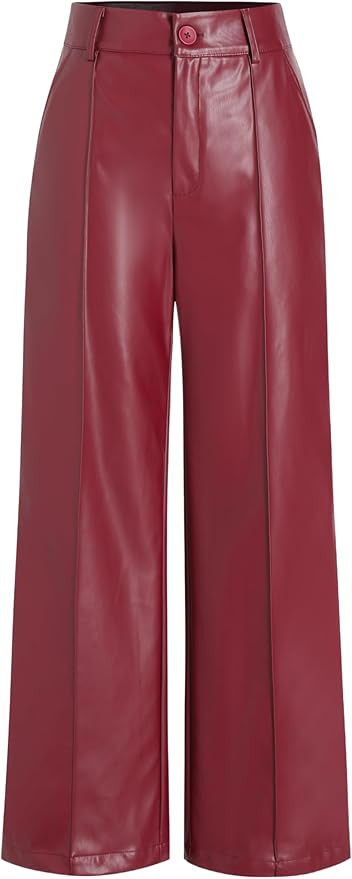 CIDER Faux Leather Solid High Waist Wide Leg Trousers | Amazon (US)