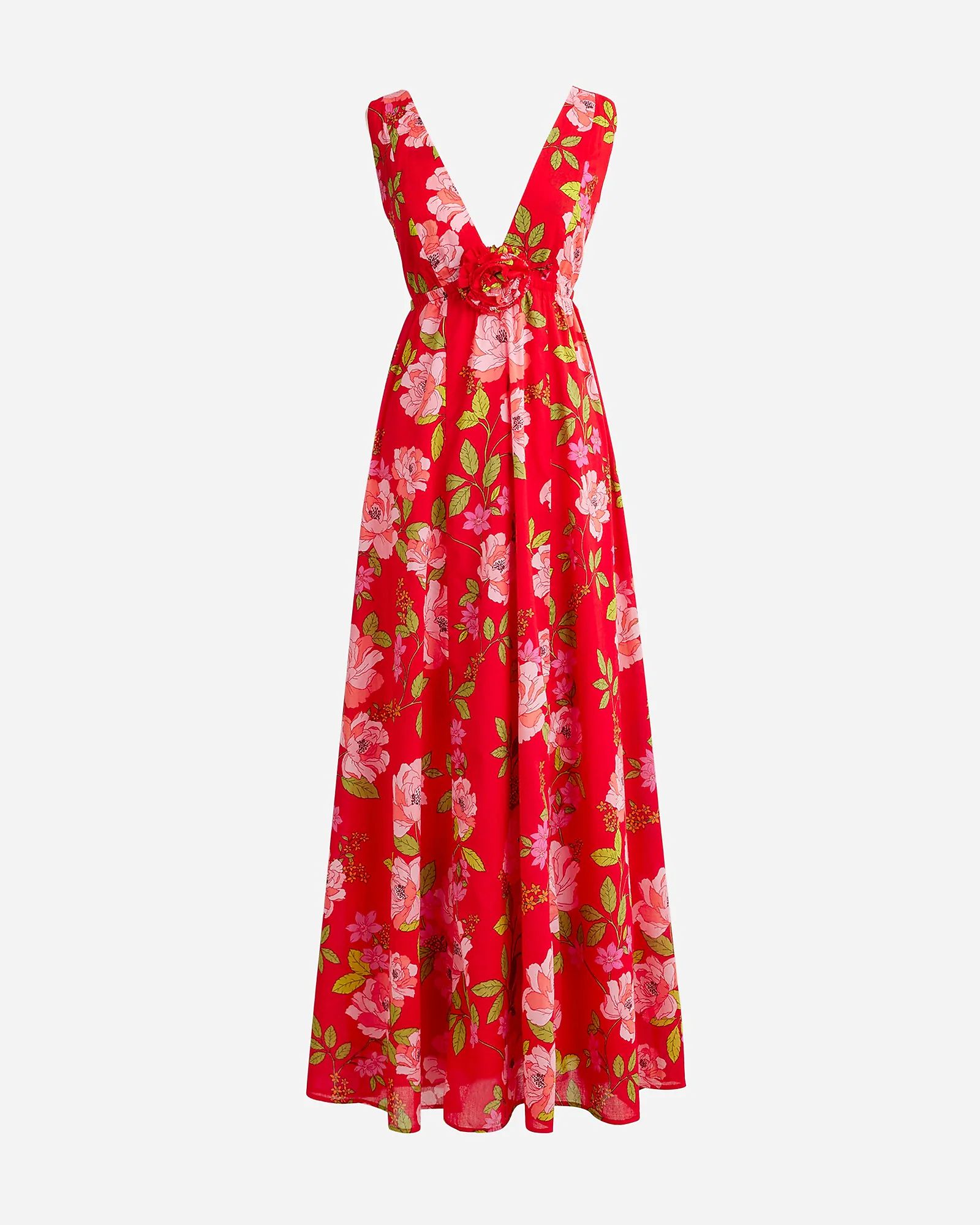 Cotton voile rosette plunge dress in peony vines | J.Crew US