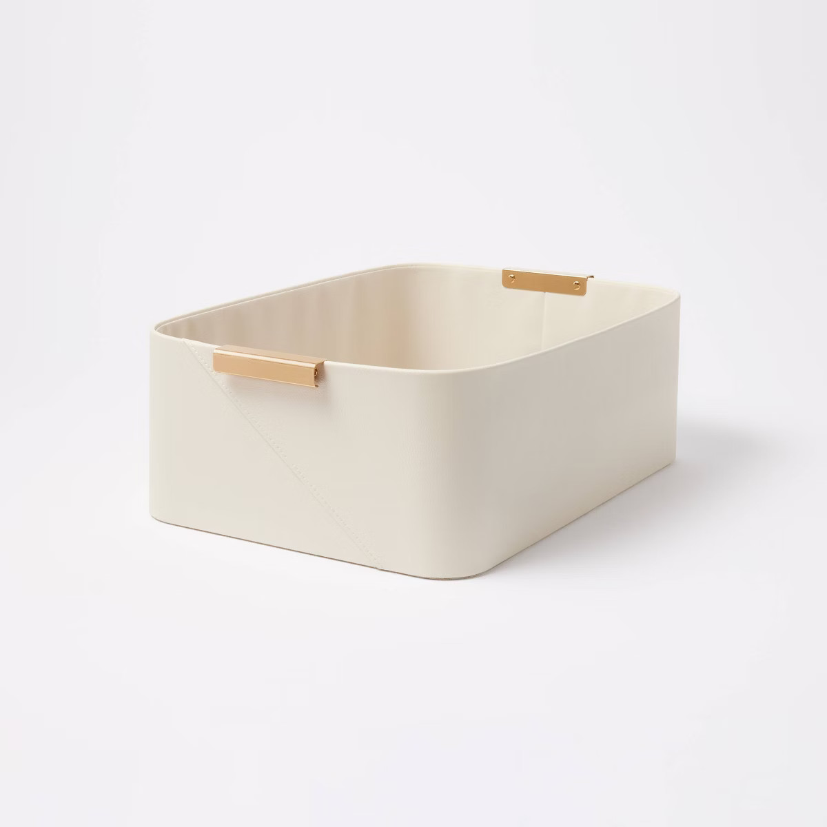 Faux Leather Folio Bin with Metal Handles Ivory - Threshold™: Decorative Storage Basket, Rectan... | Target