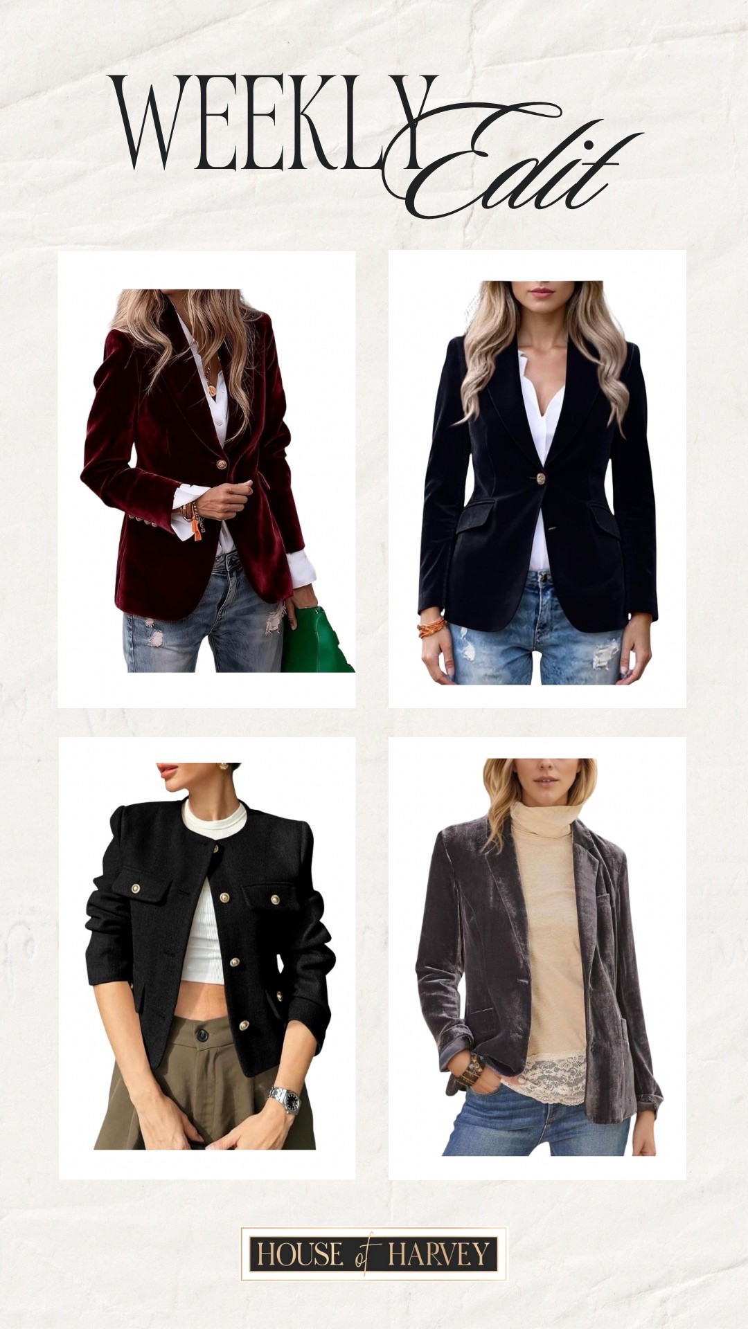 WEEKLY EDIT—This week embraces the richness of fall with deep jewel tones, velvet accents, gold jewelry, and elevated staples like silk blouses and wide-leg trousers. It’s about luxurious textures and a more dressed-up approach to seasonal dressing—polished, opulent, and timelessly chic. I found the best pieces all from Amazon that embody this style vibe amazingly! I found some amazing velvet blazers that all are perfect for this style vibe! All of them are under $100 and linked ⬆️

#ltkcreator #ltkfinds #ltkwatchnow #amazon #amazonfinds #fall #fallfashion #falloutfits #blazer #velvet #velvetblazer 

#LTKFindsUnder100 #LTKStyleTip #LTKSeasonal