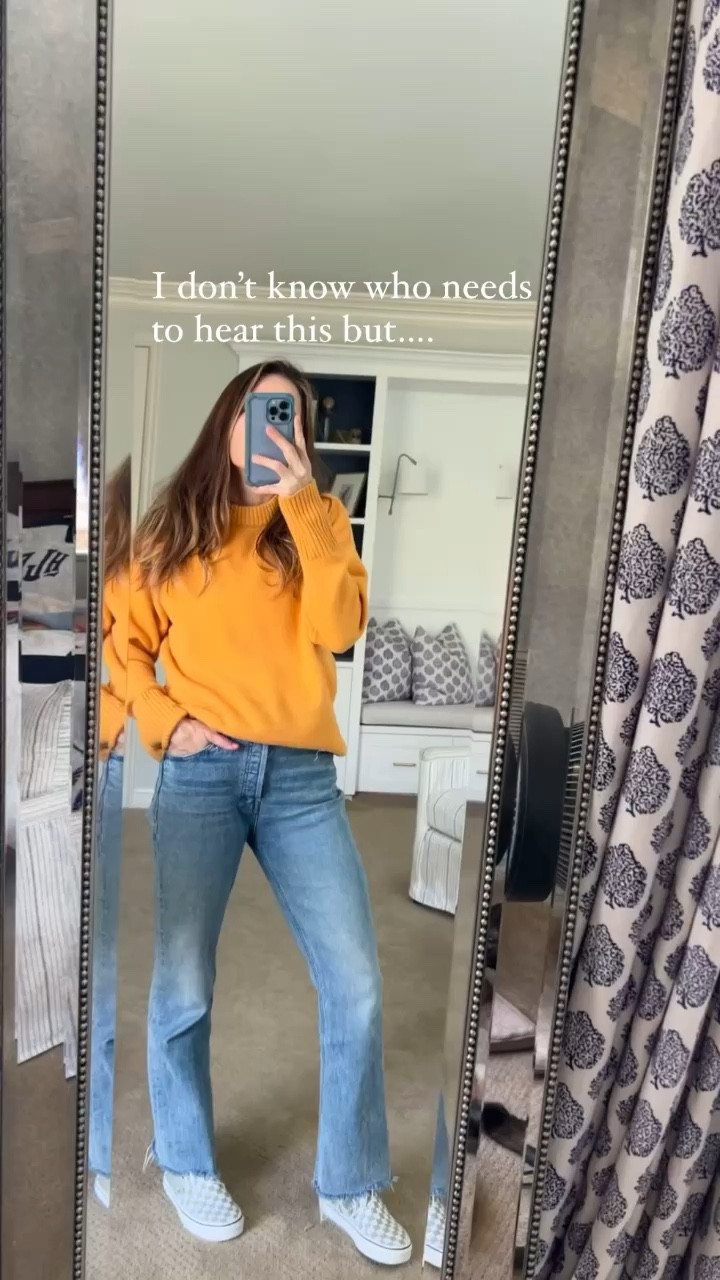 Cool Mom style, French girl style, Morgan Stewart style, cool Mom outfit, easy mom outfit, school pick up, vans checkerboard, checkerboard slip on, cashmere, bright cashmere, Mom jeans, French girl aesthetic

#LTKover40 #LTKshoecrush #LTKfindsunder100