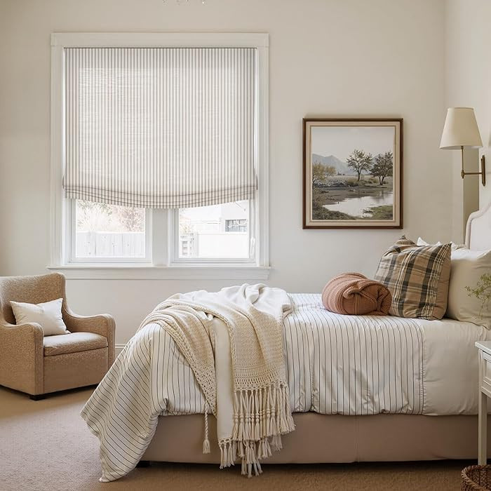 TWOPAGES Relaxed Floral Printing Linen Roman Shades, Custom Size Light Control Corded Window Blin... | Amazon (US)